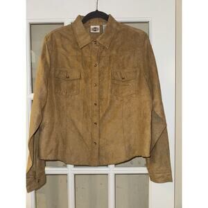 Rod’s Western Wear Tan Faux Suede Snap Button Shirt Women’s Long Sleeve Western
